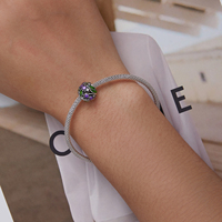 925 Sterling Silver Belle Violet Tulipe Fleur Zircon Charme Perlé Fit DIY Bracelet Bracelet Fine Jewelry SCC2313