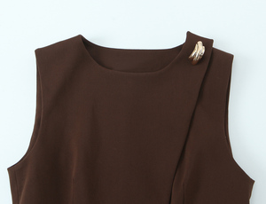 Brown Color Crew Neck Sashes Casual Fashion Vest <strong>Waistcoat</strong> <strong>for</strong> <strong>Women</strong> - Product Image 3
