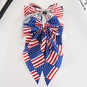 Pinza para el pelo con lazo grande y estampado de bandera americana, cinta larga flotante, pasador de resorte, accesorio para el pelo para mujer para el Día de la Independencia - Product Image 3