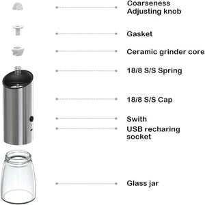 Rechargeable USB Bamboo Eco-Friendly Himalayan Salt & <b>Pepper</b> <b>Grinder</b> Set with Stainless Steel Mills - Product Image 4