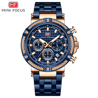 Montre de sport pour homme Mini Focus MF0470G, style musculaire, bracelet en acier inoxydable, cadran en fibre de carbone, chronographe lumineux avec tachymètre