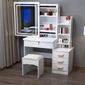 Coiffeuse minimaliste moderne éclairée haut de gamme assemblée <span class=keywords><strong>mini</strong></span> armoire de rangement pour petits appartements vanité de maquillage tendance - Product Image 3
