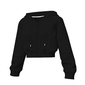 Women's Hooded Front Crop <b>Top</b> Hoodies Black Color <b>Cherry</b> Print Eco-Friendly Fleece Winter Style Short Solid Color Knitted Autumn - Product Image 1