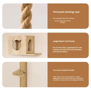 Casa para Gatos de Madera de Pino para Montar en la Pared, Estilo Nórdico, con Poste Rascador Integrado, Bonita y que Ahorra Espacio - Product Image 4