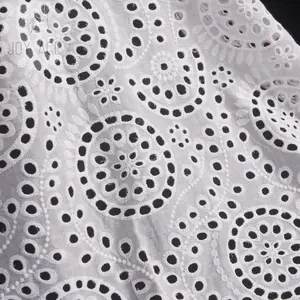 Custom High Quality 100% Cotton voile eyelet embroidery fabric Gauze hole punching Women's Fabric for dress and baby cloth