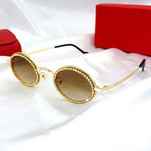 Lunettes de vue rondes dorées de luxe, monture entièrement sertie de strass, verres anti-reflets pour femmes, style décontracté pour adultes, boîte incluse - Product Image 2