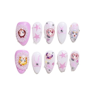 Hot Girl Pink Flower 3D Nib Pen Estilo francés Acrílico <span class=keywords><strong>Uñas</strong></span> postizas Hecho a mano Square Press <span class=keywords><strong>Uñas</strong></span> 10PCs Set Diseñador al por mayor - Product Image 3