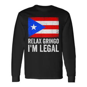 T-Shirt a Maniche Lunghe Unisex con Bandiera di Porto Rico 'Relax Gringo I'm Legal', Abbigliamento Promozionale - Product Image 1