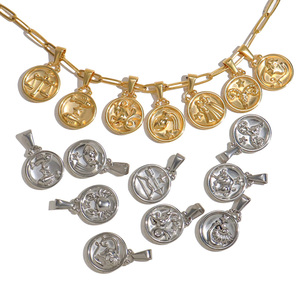 Vente en gros de bijoux d'<span class=keywords><strong>horoscope</strong></span> Constellations sans ternissement pièce du zodiaque plaqué or 18 ct pendentif signe du zodiaque à la mode 12 cadeau d'anniversaire - Product Image 4