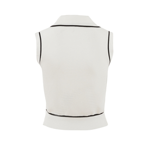 سترة نسائية محبوكة بدون أكمام ، سترة محبوكة بأزرار فراشة ، سترة محبوكة للنساء ، بلوزة محبوكة برقبة بولو - Product Image 3