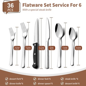 36pcs bạc sang trọng bít tết nĩa muỗng Dao Nhà hàng Bestek Bạc đám cưới dao kéo nhà Flatware - Product Image 2