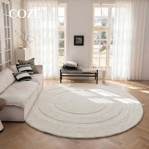 <span class=keywords><strong>Tapis</strong></span> rond en peluche fait main Coze, moderne, minimaliste, de couleur crème, haut de gamme, pour chambre à coucher, <span class=keywords><strong>tapis</strong></span> moelleux en soie de lait pour salon - Product Image 4