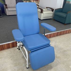 Chaise d'hôpital Medco Mk-X2 bleue, réglable manuellement, avec accoudoirs et fonction d'inclinaison, pour la don d'organes - Product Image 2