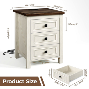 Mesa de Noche con Estación de Carga, Mesa de Noche Rústica de Madera con 3 Cajones, Mesa Auxiliar de <span class=keywords><strong>18</strong></span>'' de Ancho para Dormitorio - Product Image 2