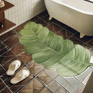 Quick Dry Diatomite <strong>Bath</strong> Rug <strong>Green</strong> Leaf Shaped Shower Woven <strong>Mat</strong> with Non-Slip Rubber Backing Water Absorbent Floor <strong>Mat</strong> - Product Image 5