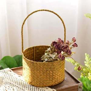 Handmade Rattan Woven <b>Basket</b> Round With Handle For Plants And Flowers Decorative <b>Storage</b> <b>Basket</b> Size Small And Large - Product Image 2