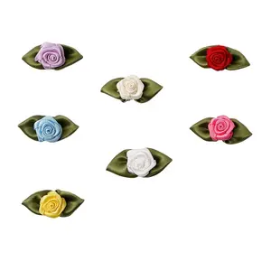 Gordon Ribbons 100% polyester custom size and color all kinds of mini ribbon rose with green leaves for decoration