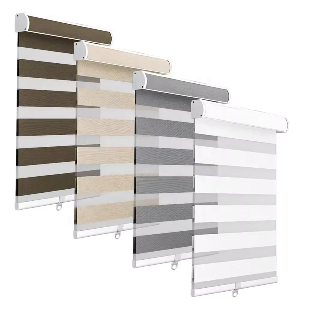 Cortinas de rolo duplo inteligente de luxo com camada dupla 100% blackout manual elétrica para janelas zebra diurna e noturna