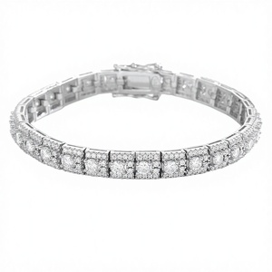 Platinum Plated 925 Sterling Silver 10 Carat Round Brilliant Cut Moissanite Chain & Link <b>Bangle</b> <b>Bracelet</b> for Women - Product Image 2
