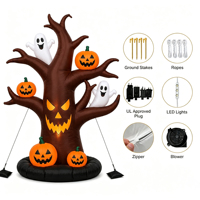 Arbre gonflable LED d'Halloween, décoration extérieure 3D imperméable avec fantôme et citrouille