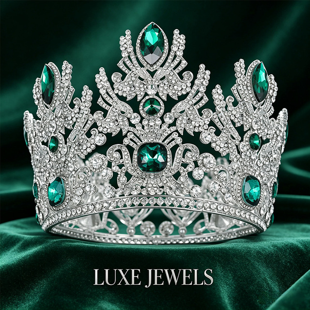 Multicolor Sparkling Fashionable Super Selected Diamond Full Round Bridal Crown Tiara Baroque Queen Catwalk Pageant Crown