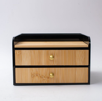 Boîte de rangement de bureau à double couche en bambou et acrylique noir, un magnifique coffret de rangement pour cosmétiques et bijoux
