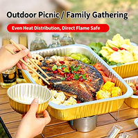 Boîte d'emballage rectangulaire en aluminium de 3500 ml pour poisson grillé doré avec couvercle en PP, compatible avec la cuisson à chaud