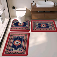Ensemble de tapis de salle de bain de style persan 3 pièces avec tapis de bain antidérapant, tapis contour et couvre-couvercle de toilette, motif oriental classique, décoration intérieure
