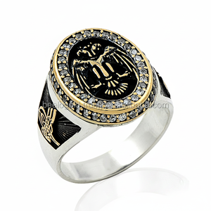 925K Sterling Silver Double Head Eagle Ottoman Tugra <b>Men</b> <b>Ring</b> - Product Image 2