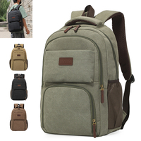 Sac à dos unisexe en toile robuste, fourni par l'usine, pour ordinateur portable 15,6 pouces, multi-poches, décontracté, pour voyage et école