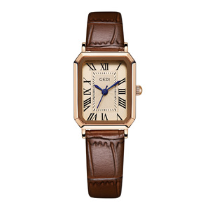 <span class=keywords><strong>Montre</strong></span> à quartz carrée vintage de luxe avec cadran à chiffres romains, bracelet en cuir marron pour femmes - Product Image 6