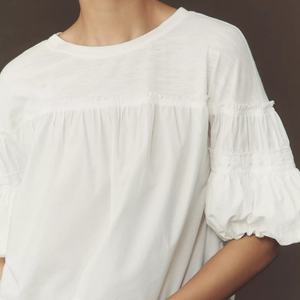 Blusa Nueva a Precio Bajo, Informal, Sencilla, con Mangas con Volantes, Cuello en V, Adorno de Pliegues, para Mujer, OOTD - Product Image 2