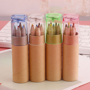 Özel logo kalem Mini altıgen Woodless renkli kağıt tüp içinde kalemtıraş ile kalem seti çocuk yuvarlak ahşap renkli kalemler - Product Image 6