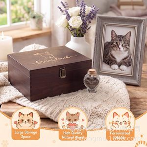 Wooden <b>Memory</b> <b>Box</b> For Cat With Heart Jar And Keepsakes Forever Loved Pet Tribute Gift Set - Product Image 2