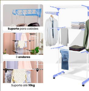 Séchoir à linge roulant en acier à 3 niveaux pliable pour intérieur et extérieur - Product Image 2