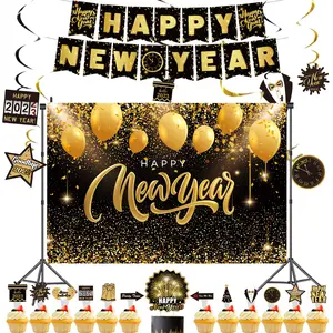 Fournitures de fête du nouvel an 2023 ensemble bonne année bannière suspendus tourbillons décorations toile de fond gâteau Topper décorations de fête