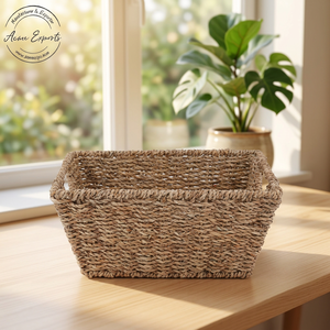 Handwoven Natural <b>Seagrass</b> <b>Storage</b> <b>Basket</b> Eco Friendly Durable Organizer for Shelf Closet Kitchen Home Decor - Product Image 1