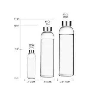 الفاخرة 350 مللي 500 مللي 16Oz 700 مللي 1L شفافة زجاج بوروسيليليك مرتفع المياه زجاجة مع غطاء من الفولاذ المقاوم للصدأ