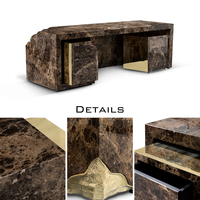 Bureau d'ordinateur simple et durable avec tiroirs de rangement, bureau d'écriture contemporain personnalisé avec placage en ébène et laiton poli et tiroirs cachés