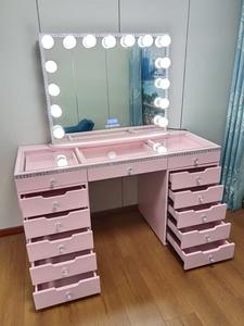 Mesa de tocador moderna rosa con espejo con luz LED y 10 cajones para dormitorio de ensueño Esquina de maquillaje para apartamentos - Product Image 3