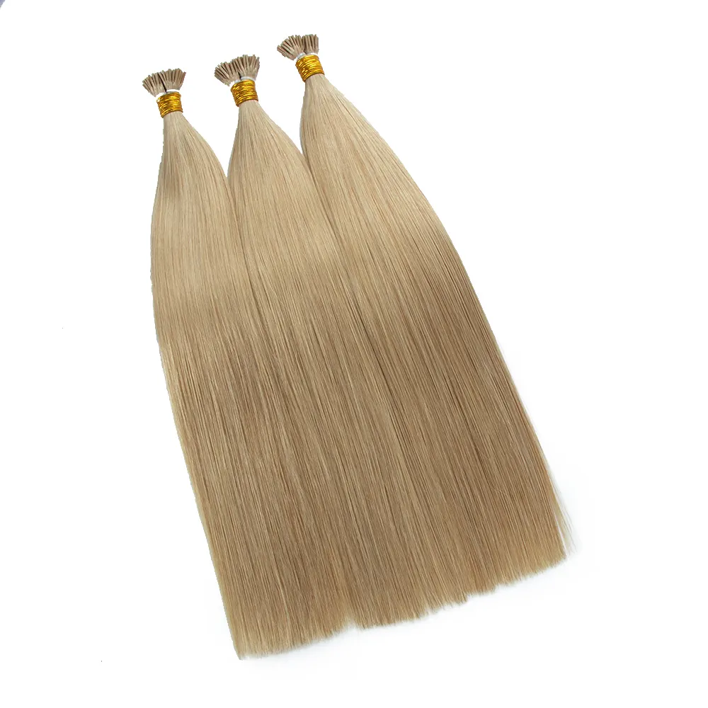 Hot sale Double Drawn Russian I Tip Raw Hair Cuticle Aligned Extensions 100 Human Hair Extensions Light Color Wholesale