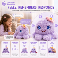 Peluche Poulpe IA Ollie avec Yeux LCD, ChatGPT, Grok, Gemini, 6 Modèles, 66 Langues, Commande Tactile et Vocale, Carte de Collection Daisy Magnétique, 2.4G
