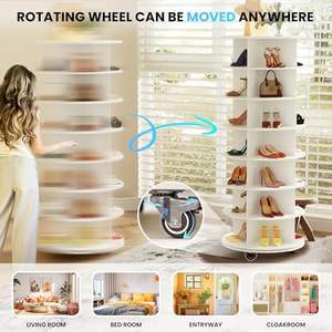 Organizzatore Girevole a 5 Ripiani in Bambù Bianco da 170 cm, Carosello Rotante a <span class=keywords><strong>360</strong></span>°, Portascarpe e Organizzatore per Armadio - Product Image 5
