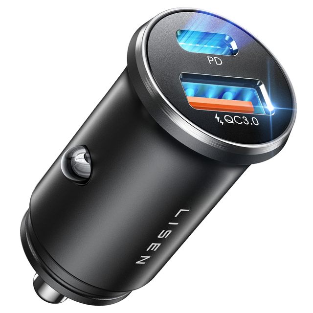 LISEN 54W Fast Car Charger USB C PD Quick Charge Adapter Mini Cigarette Lighter for iPhone 17 16 Pro Max Samsung S25 Ultra Auto
