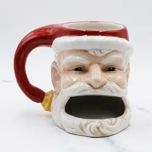 Christmas Santa Design 3D Hand-painted Ceramic Coffee Mug With Biscuit Pocket