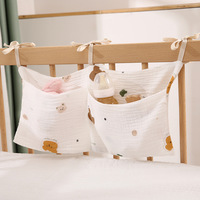 Sac de rangement pour bébé à double couche en tissu de coton avec deux poches, imprimé ours, sac suspendu pour poussette, sac suspendu pour biberon