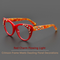 Lunettes anti-lumière bleue pour femmes Lunettes œil de chat mode avec fleurs épanouies Lunettes de presbytie double couleur pour femmes