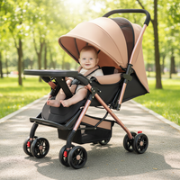Poussette bébé double sens, position assise ou allongée, pliable, légère, vue haute, pour bébés de 0 à 3 ans.