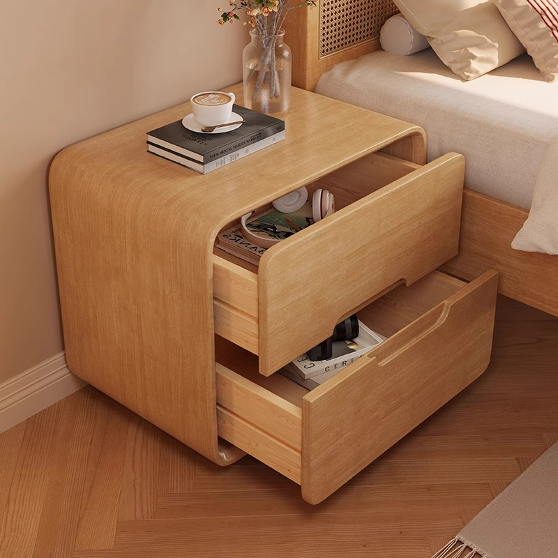 Log Style Solid Wood Bedside Table Simple Modern Creative Bedside Storage Cabinet for Bedroom Nightstands