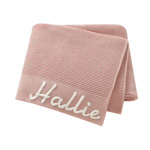 Mimixiong Hot Sale OEKO-TEX Groothandel Katoen Gepersonaliseerde <span class=keywords><strong>Baby</strong></span> Naam Brede Rand Babyshower Cadeau Pasgeboren <span class=keywords><strong>Baby</strong></span> Gebreid Dekentje - Product Image 5